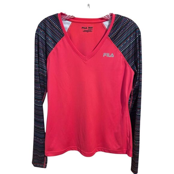 Fila Sport Performance Live in Motion V- Neck Long Sleeve Top Red Size M - Picture 1 of 8